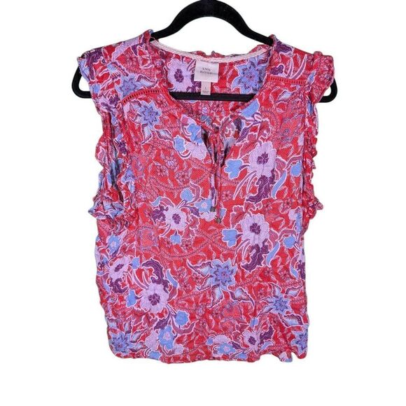 Knox Rose Sunwashed Red Lightweight Flutter Sleeve Floral Boho Blouse Size L - Picture 1 of 5